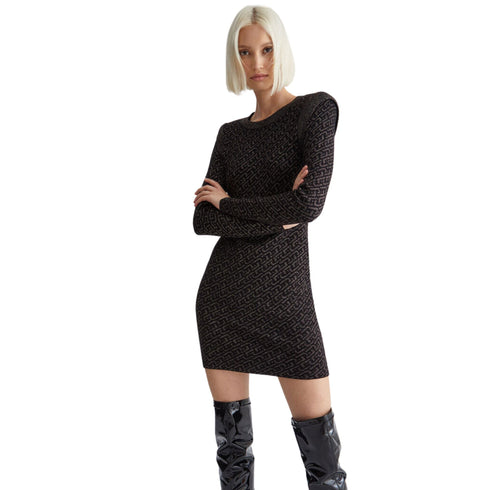 Abito corto Donna in maglia lurex logo all over Nero Liu Jo- Francavilla Moda